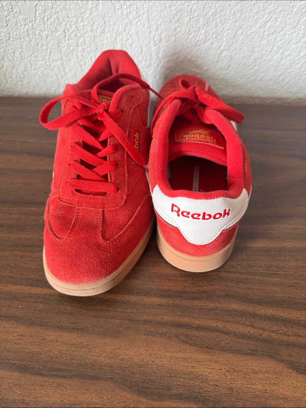 Reebok Women's Red Suede Sneakers with White Stripe - Picture 3 of 3